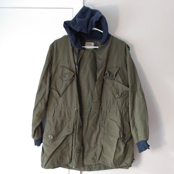 Vintage Army Shirt Jacket Hoodie Shacket OOAK Olive Green Blue Size Small - Picture 1 of 10